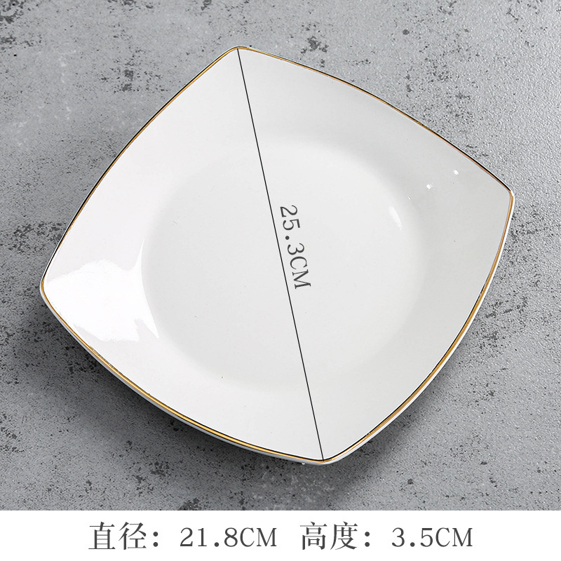 Assiettes carrées de 10 pouces avec bords dorés (diagonale) [30 par boîte]