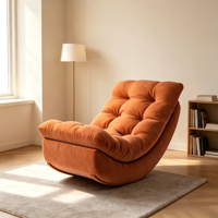 Fauteuil à bascule capitonné orange brûlé, tissu simili daim, rembourrage en coton PP, largeur 70 cm, cadre en bois massif anti-basculement, chaise longue pour salon
