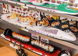 Muy Popular Insane de alta velocidad Shinkansen Sushi Train <span class=keywords><strong>Food</strong></span> Delivery Robot Bullet Sushi Train bar Cinta transportadora para restaurante - Product Image 4