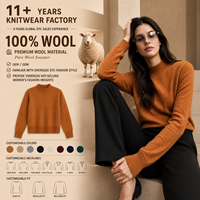 Pull en laine 100% sur mesure pour femme, col montant, manches longues, tricot en pure laine, fabricant OEM ODM