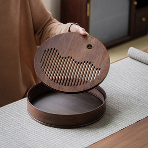 Bandeja de té redonda de bambú Wuxi Hall con tetera y tazas para uso en el hogar y la oficina - Product Image 2