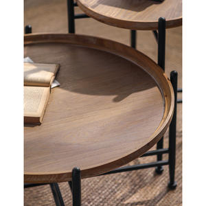 <span class=keywords><strong>Mesa</strong></span> de té <span class=keywords><strong>redonda</strong></span> de madera de granja rústica, diseño único, patas de hierro, sala de estar, centro, cama, mesita de noche, café - Product Image 2