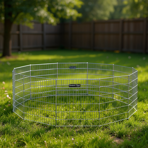 Silver Galvanized Iron Collapsible <b>Animal</b> <b>Enclosure</b> Pet Cage Medium Round For Pets - Product Image 2
