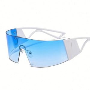 แว่นกันแดดแฟชั่นทรงโค้งใหญ่รุ่นใหม่ล่าสุดปี 2021 ป้องกันรังสียูวี 400 สำหรับผู้หญิง เลนส์ชิ้นเดียวไร้กรอบ - Product Image 4