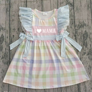 Vestido GSD2940 Personalizado para Niña, Vestido de Verano con Estampado a Cuadros Coloridos, Manga Corta, Hasta la Rodilla, Venta al por Mayor - Product Image 1