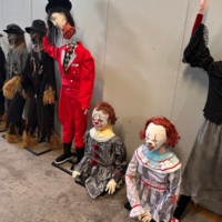 Accessoires de maison hantée, figurine de clown fantôme animatronique effrayante, décorations d'Halloween, horreur, métal, intérieur/extérieur, centre commercial