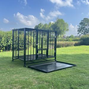 Köpek kafesi yüksek kaliteli kalın takviyeli <span class=keywords><strong>metal</strong></span> tel örgü köpek sandık büyük hayvan kafesi çift kapı ağır köpek kulübesi katlanır tekerlek üzerinde taşımak için - Product Image 2