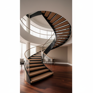 Scala Interna Moderna ed Elegante con Curva ad Arco, Gradini in Rovere Bianco Naturale <span class=keywords><strong>e</strong></span> Corrimano in Legno - Sicura, Ecologica <span class=keywords><strong>e</strong></span> Durevole - Product Image 1