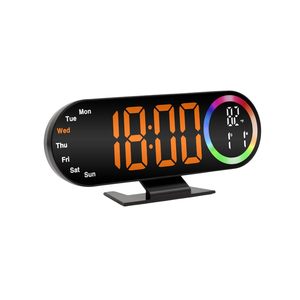 LED Digital Table Desk Mirror <b>Alarm</b> <b>Clock</b> <b>with</b> Date Week Temperature Display Colorful Ambient <b>Nightlight</b> - Product Image 1