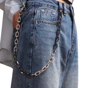 yueli Trendy Hip Hop Two Tone Waist <b>Chain</b> Zinc Alloy Nightclub Fashion Body <b>Chain</b> <b>Black</b> And White Patchwork Single Layer - Product Image 1