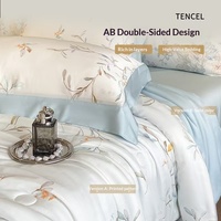 Parure de lit de luxe 300TC pour l'été, ensemble quatre pièces, double face, en soie glacée, fibres antibactériennes, lavable en machine, fine et moderne
