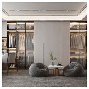 Armoire de haute qualité en mélamine, 4 portes, armoire d'angle pour chambre à coucher, armoire portable en verre en forme de L - Product Image 5