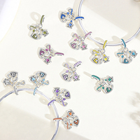 Abalorios colgantes de aleación chapados en plata, clásicos, con corona de corazón y piedra de nacimiento de 12 meses, con circonitas de colores, compatibles con pulseras europeas tipo serpiente