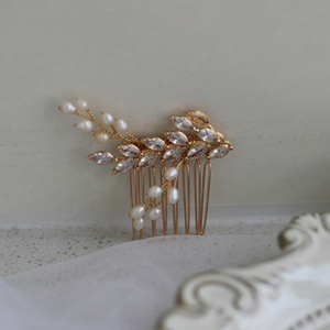 2 pz zircone foglia di perle d'acqua dolce <span class=keywords><strong>Set</strong></span> per acconciatura da sposa da donna copricapo da sposa - Product Image 6