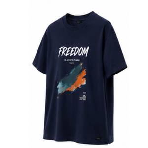 เสื้อยืดคอกลมพิมพ์ลายกราฟิกสีน้ำเงินกรมท่าสำหรับผู้ชายผ้าฝ้ายนุ่มเสื้อยืดโอเวอร์ไซส์ลำลองสตรีทแวร์แขนสั้น - Product Image 2