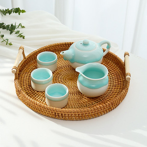 Vietnamese rattan fruit <b>basket</b>, hand-woven round bread <b>basket</b>, steamed bun <b>basket</b>, living room household storage <b>basket</b>, bamboo - Product Image 1