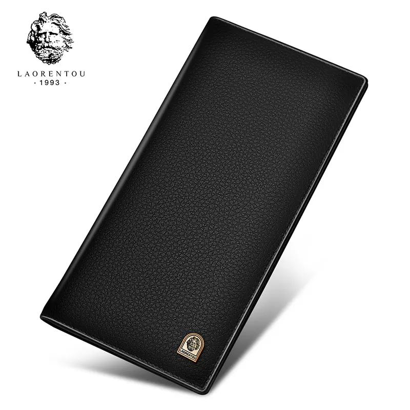 Laorentou Men Clutch Wallets Soft Cow Leather Card Holder Business Men Bifold Wallets Long Purse with Inside Zipper Pocket