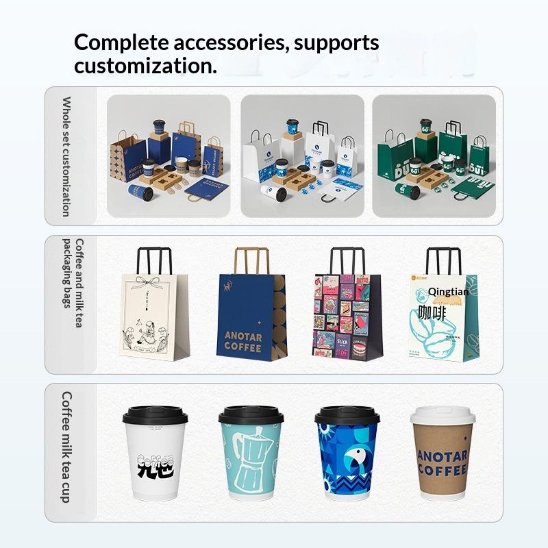 Custom Coffee Milk Tea Packaging Tote Style Disposable Kraft Paper Bags ...