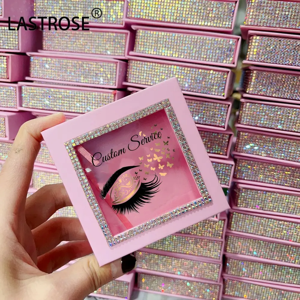 Bling Sparkle kristal Rhinestone ambalaj kirpik durumda kirpik satıcı Bling Lashbox OEM lashbox ile 25MM kirpikler