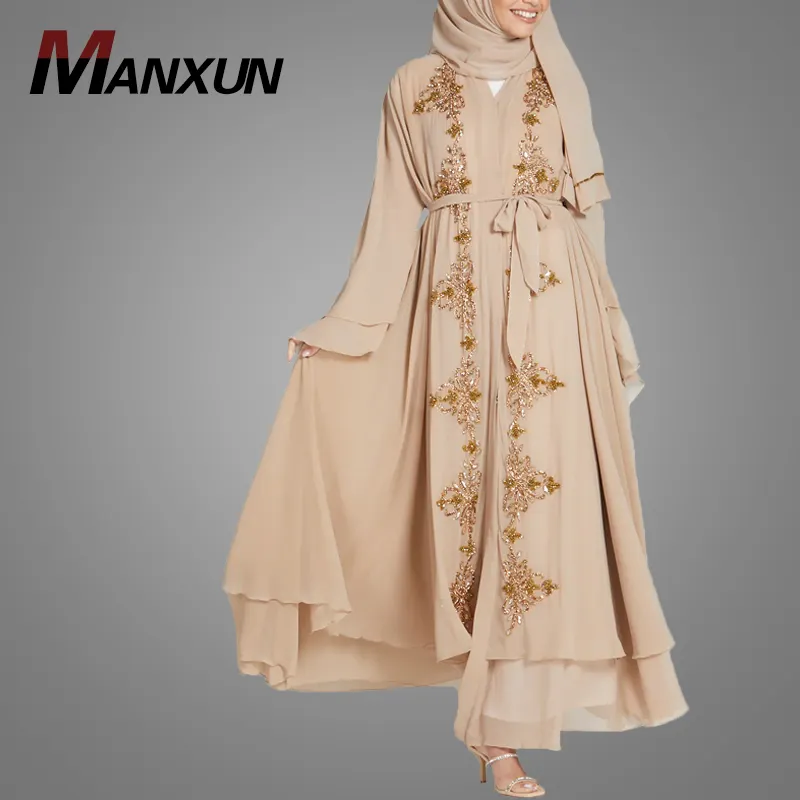 Mode Muslim Islam Frauen Robe Dubai Robe Arab Kaftan Robe Türkei Kleid Open Kimono Cardigan