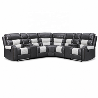 Canapé d'angle moderne en cuir 5 places avec fonction inclinable manuelle, console de rangement et porte-gobelets