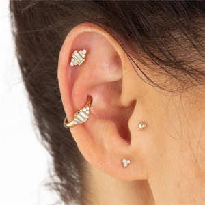 ROXI Ensemble de 3 paires de boucles d'oreilles clous en zircon triangulaires et rectangulaires pour femmes, coffret cadeau - Product Image 2