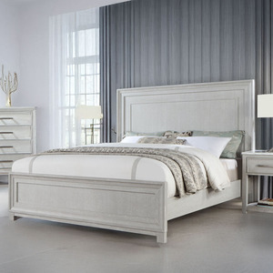Lit rembourré avec panneaux, commode avec miroir, table de chevet, ensemble de meubles de chambre à coucher - Product Image 1