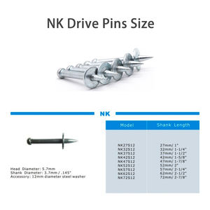 Clous à béton à actionnement par poudre, tête de 5,7 mm, tige lisse de 3,7 mm, plaqués zinc, rouges, Hit NK32, avec rondelle métallique - Product Image 4