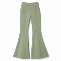 Pantalon évasé taille haute pour femme avec plis froncés, détail 5 plis, ceinture large, coupe structurée, mélange polyester-rayonne