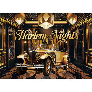 Fondo de fotografía Harlem Nights, telón de fondo de coches antiguos de los años 20, pancarta decorativa de los alegres años 20, pancarta decorativa <span class=keywords><strong>musical</strong></span> negra y dorada, personalizable - Product Image 2