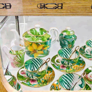 ชุดกาแฟและจานรองน้ำชายามบ่ายสไตล์ยุโรปป่าฝนเขตร้อนหรูหรา - Product Image 3