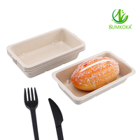 Plateau personnalisé en bagasse de canne à sucre SUMKOKA avec film de revêtement laminé PLA/CPET/PE/PBAT/EVOH, résistant à l'eau et à l'huile, vaisselle
