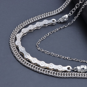 Chaîne de pantalon en métal multi-couches avec pendentif tête de mort en acier inoxydable, style punk, accessoire streetwear hip-hop pour hommes et femmes - Product Image 3
