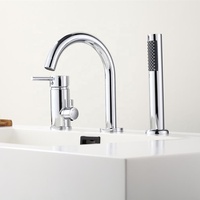 Robinet de baignoire moderne à poignée unique 3 trous, mitigeur de bain à poser sur le rebord avec douchette à main