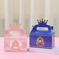 Boîte Cadeau Luxe Rose et Bleue Portable, Design Couronne Princesse Prince, Emballage Vide en Papier Blanc pour Bonbons et Faveurs de Fête, Vente en Gros