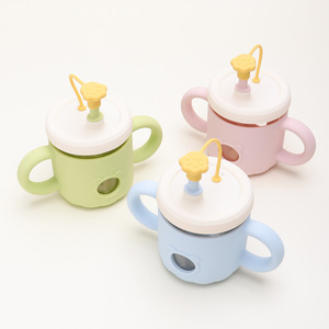 Baby Feeding Milk Glass Cup Spill Proof Sippy Cup Baby Milk Drinking Water <b>Bottle</b> with Silicone Sleeve with Lids and <b>Straw</b> - Product Image 5