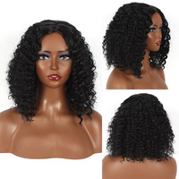 Perruque Courte Noire Bouclée et Volumineuse en Fibre Synthétique Non-Remy, Densité 180%, pour Usage Quotidien, Cheveux Frisés Kinky Spring Roll