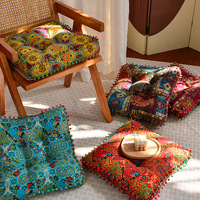 Coussin de siège bohème ethnique 40x40cm, décor pompons, coussin de sol carré, coussin de chaise rembourré épais pour chaise de salle à manger, balcon, maison