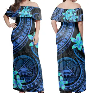 SAMOA Couple Robe Polynésien Tribal Design Décontracté Femmes Hors Épaule Dames simple mode volants hors épaule imprimé floral