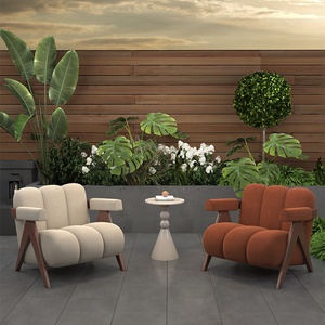 Moderno salón Hotel nórdico Boucle Accent sofá silla diseñador sillón roble nogal madera de Fresno cuero sillón - Product Image 6