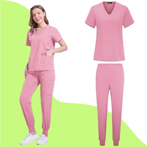 Women's Scrub Set Short Sleeve V Neck With Pockets Moisture Wicking Hospital Uniforms For Nurses Lab Work Split Design - Product Image 4