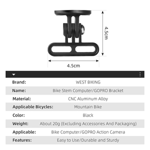 Support de guidon de vélo de route WEST BIKING en alliage, extension pour VTT, support multi-appareils pour ordinateur et chronomètre avec fixation - Product Image 2