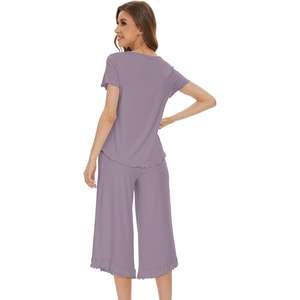 ชุดนอนผ้าวิสโคสผสมใยไผ่สำหรับผู้หญิง เสื้อแขนสั้น กางเกงขายาวระดับเข่า เนื้อผ้านุ่มสบาย ไซส์ S ถึง XXL - Product Image 2