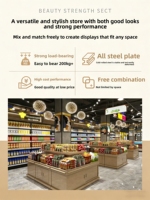 Présentoir de promotion pour centre commercial en acier et bois, durable, pré-assemblé, à trois niveaux réglables et empilables