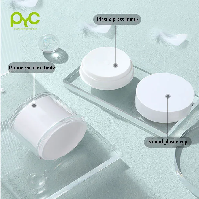 Hot Sale White Plastic Airless Pump Acrylic Vacuum Cream Jar Cylinder Round Small Cosmetic Jar