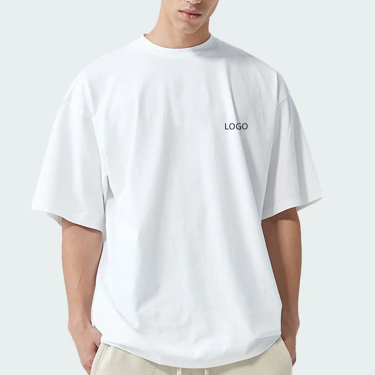 Lyn937 Hoge Kwaliteit Mannen Luxe Custom Zware 100% Katoen Oversized T-Shirt Blanco Mock Hals Zwaargewicht Oversized Boxy T-Shirt
