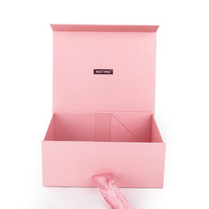 Fancy <b>Pink</b> <b>Ribbon</b> Large Magnetic Closure Clamshell Folding Gift Box UV Foil Advantage Premium Packaging Paper Gift Box - Product Image 4