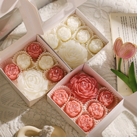 Set Hadiah Lilin Aromaterapi Bentuk Mawar & Peony, Lilin Aromaterapi Buatan Tangan untuk Suvenir Hari Valentine, Dekorasi Rumah Romantis