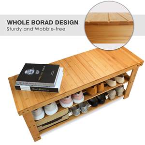 Zapatero de bambú personalizado, estante de almacenamiento organizador de zapatos de 3 niveles para entrada, sala de estar, Zapatero de madera - Product Image 4