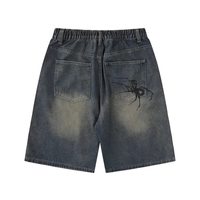 Shorts décontractés vintage pour hommes avec logo personnalisé imprimé, style jorts amples, en jean délavé, taille haute, streetwear, motif araignée